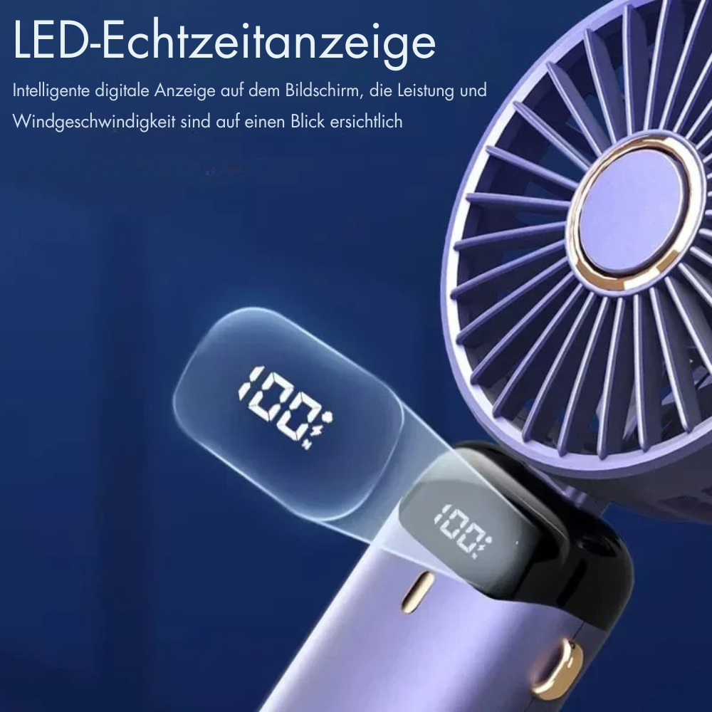 Mini USB-Handventilator – Faltbar, tragbar & leistungsstark mit 3000 mAh Akku und Handyhalter
