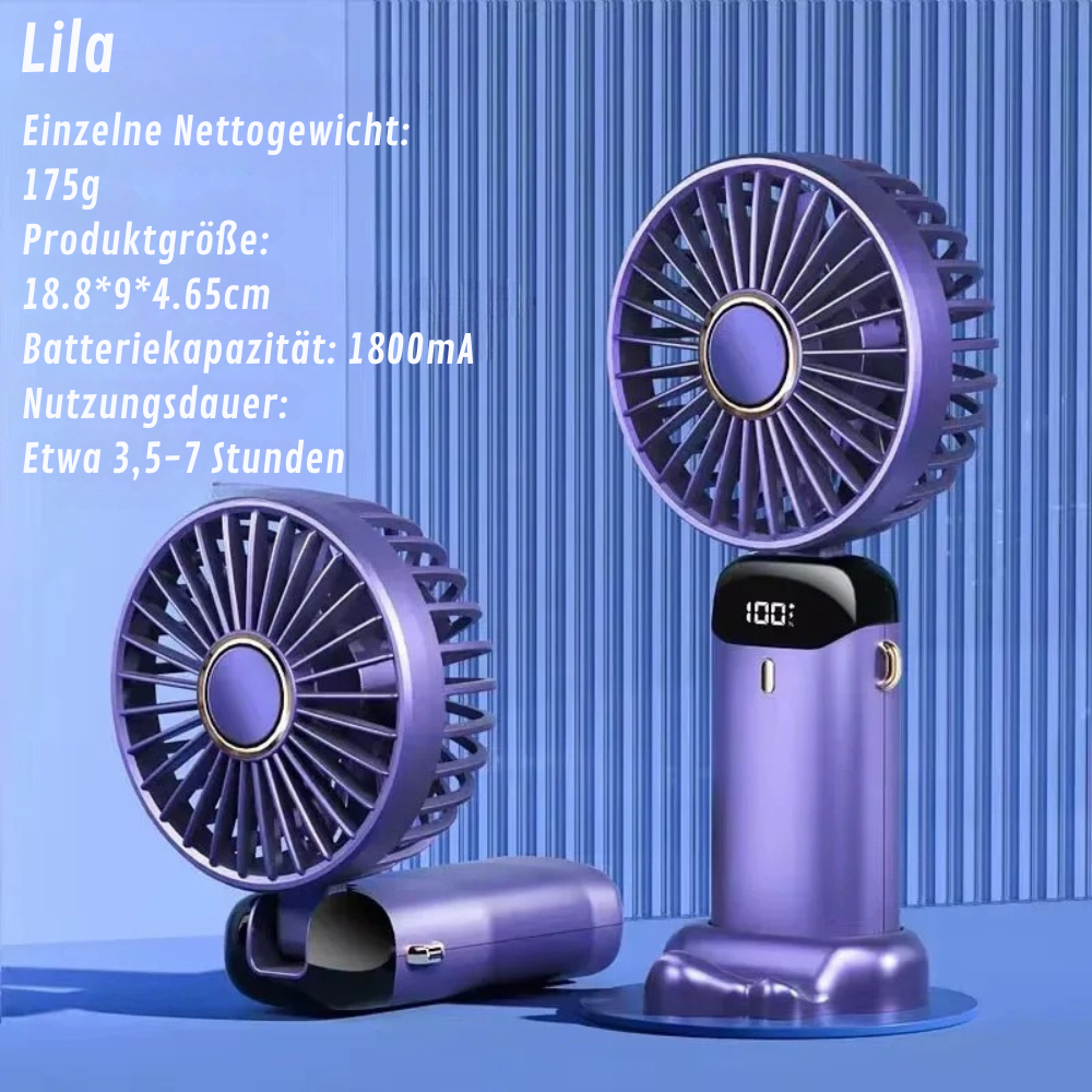 Mini USB-Handventilator – Faltbar, tragbar & leistungsstark mit 3000 mAh Akku und Handyhalter