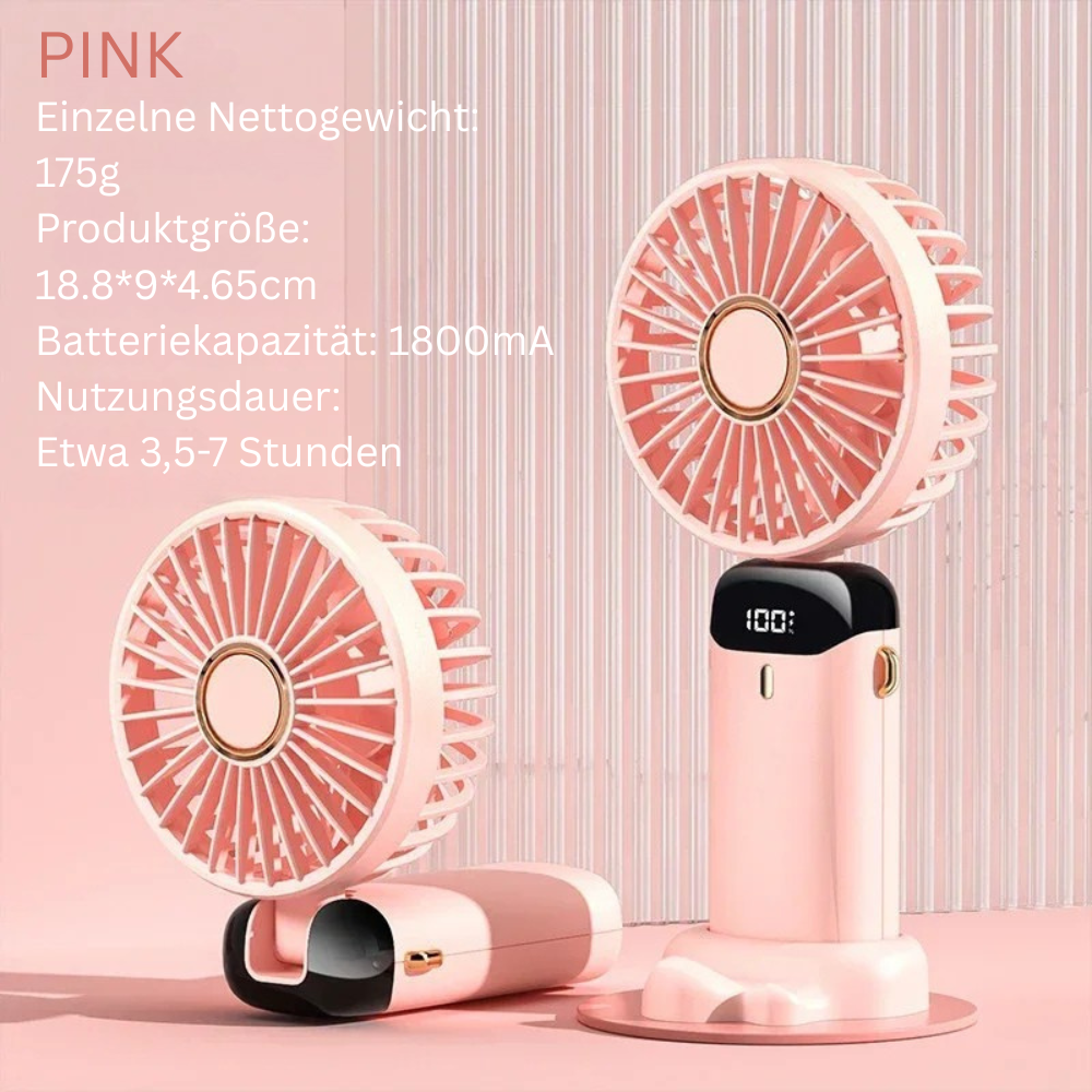 Mini USB-Handventilator – Faltbar, tragbar & leistungsstark mit 3000 mAh Akku und Handyhalter