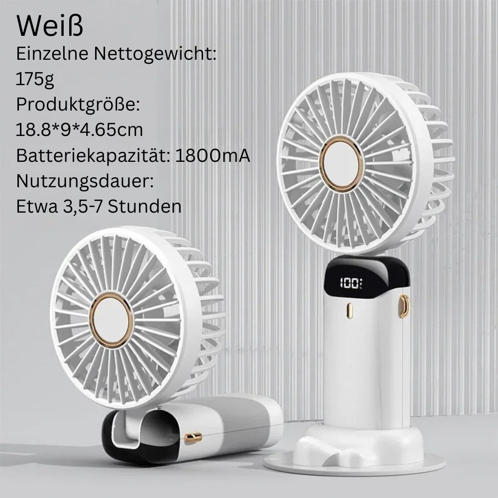 Mini USB-Handventilator – Faltbar, tragbar & leistungsstark mit 3000 mAh Akku und Handyhalter
