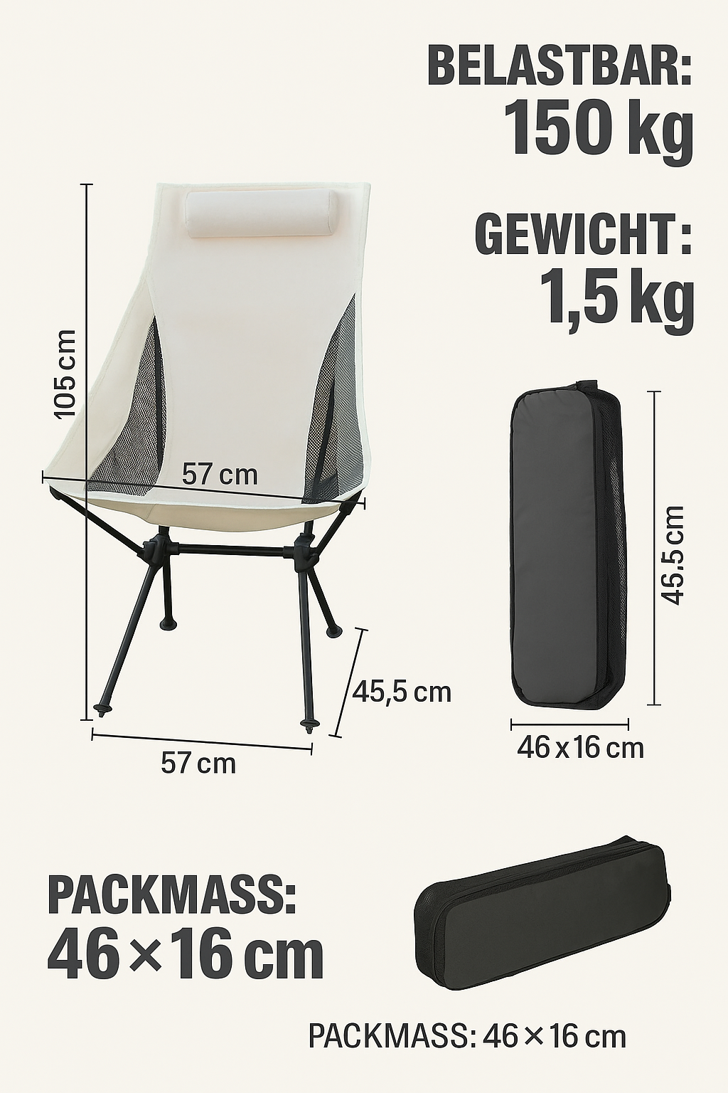 TrailEase ProChair – Faltbarer Premium-Campingstuhl mit Kopfstütze & Alurahmen | Ultraleicht & bequem für Outdoor, Angeln & Reisen