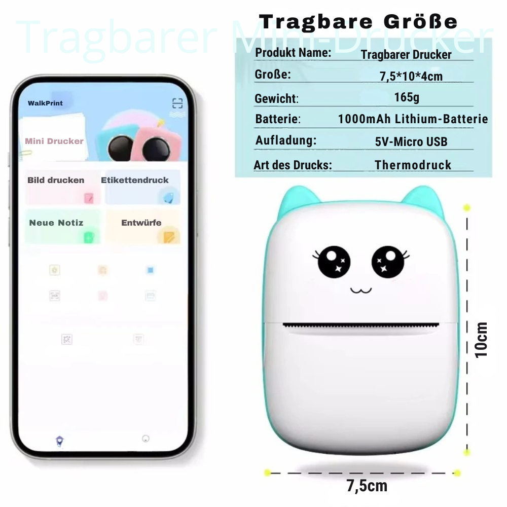 Mini Bluetooth-Thermodrucker - Süßer Mini-Katzendrucker für Fotos & Labels