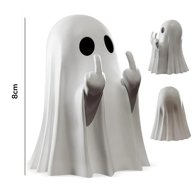 Mini Halloween Geist mit Mittelfinger – Lustige Geisterstatue als Tisch- und Wohn-Deko | Witzige Horrorfigur & Geschenkidee für Halloweenfans
