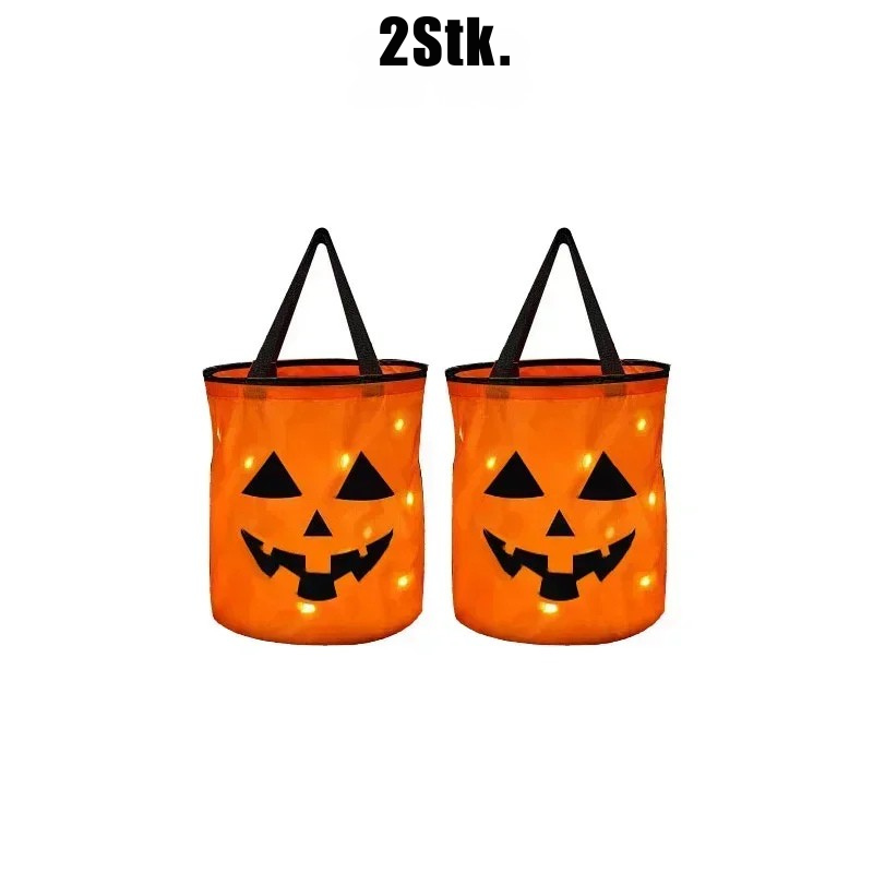 Halloween LED-Kürbis-Eimer – 1–40 Stück leuchtende Süßigkeitseimer & Trick-or-Treat Taschen | Faltbare Candy-Buckets für Kinder & Partydeko