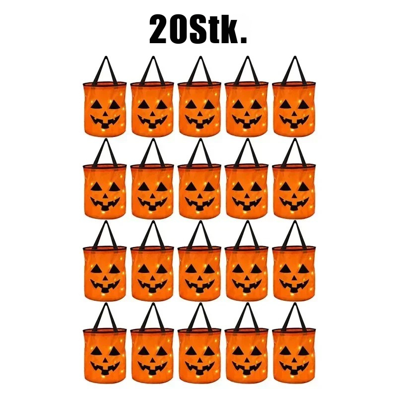 Halloween LED-Kürbis-Eimer – 1–40 Stück leuchtende Süßigkeitseimer & Trick-or-Treat Taschen | Faltbare Candy-Buckets für Kinder & Partydeko