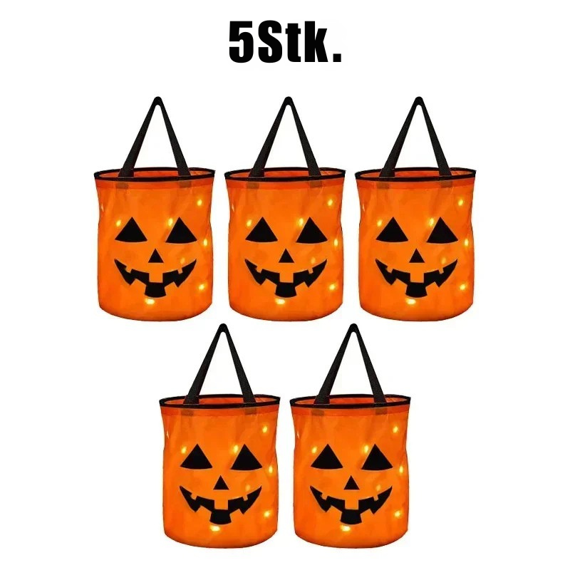 Halloween LED-Kürbis-Eimer – 1–40 Stück leuchtende Süßigkeitseimer & Trick-or-Treat Taschen | Faltbare Candy-Buckets für Kinder & Partydeko
