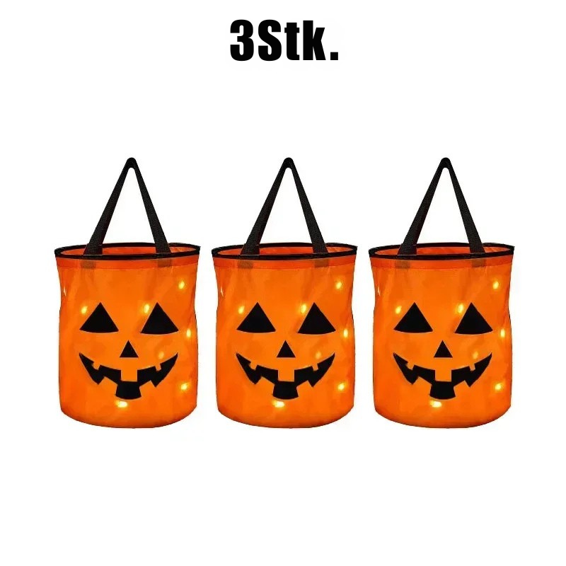 Halloween LED-Kürbis-Eimer – 1–40 Stück leuchtende Süßigkeitseimer & Trick-or-Treat Taschen | Faltbare Candy-Buckets für Kinder & Partydeko