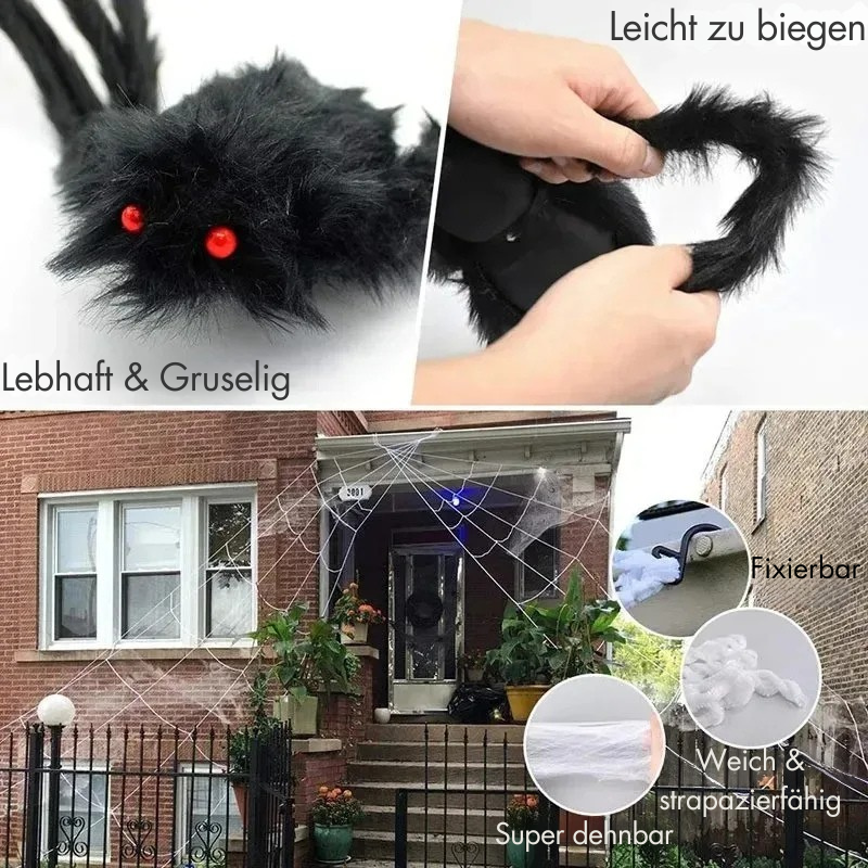 Großer Halloween-Spinnen-Dekoschild – Outdoor / Indoor Spinnennetz-Dekoration | Gigantische Spinnen-Deko für Garten, Party & Halloween