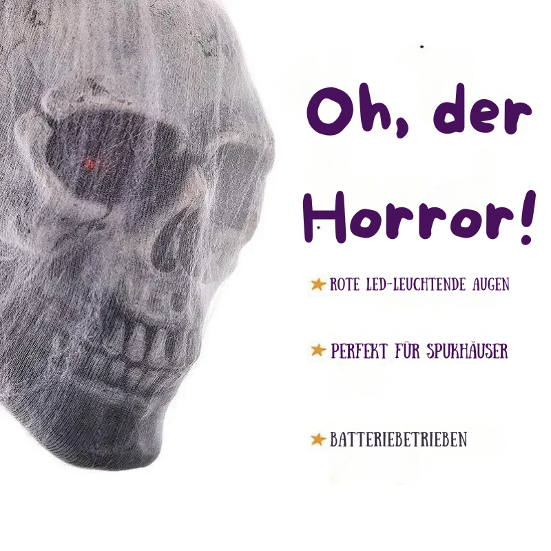 LED-Spinne mit Soundsteuerung & Spukeffekt – Gruselige Halloween-Dekoration mit Schädel & Baumwollnetz – Außen & Innen Deko
