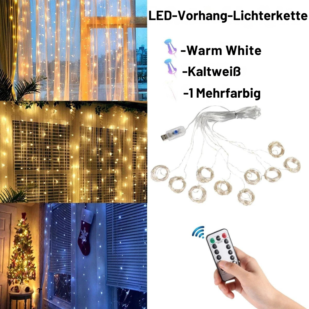 Festlicher LED-Vorhang Lichterkette – Weihnachts-Girlande Vorhang-Licht für Fenster, Wand & Außenbereich | Xmas Dekoration 2025