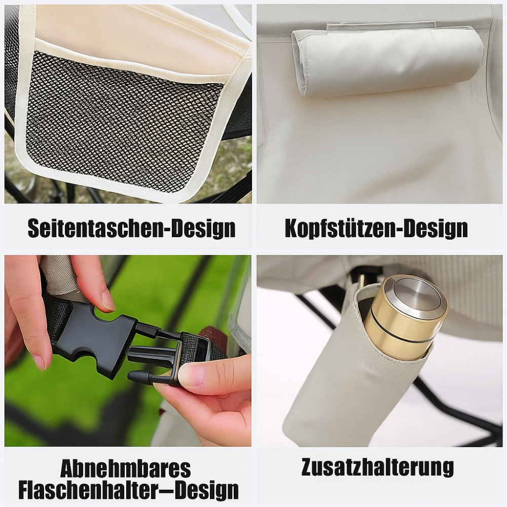 TrailEase ProChair – Faltbarer Premium-Campingstuhl mit Kopfstütze & Alurahmen | Ultraleicht & bequem für Outdoor, Angeln & Reisen