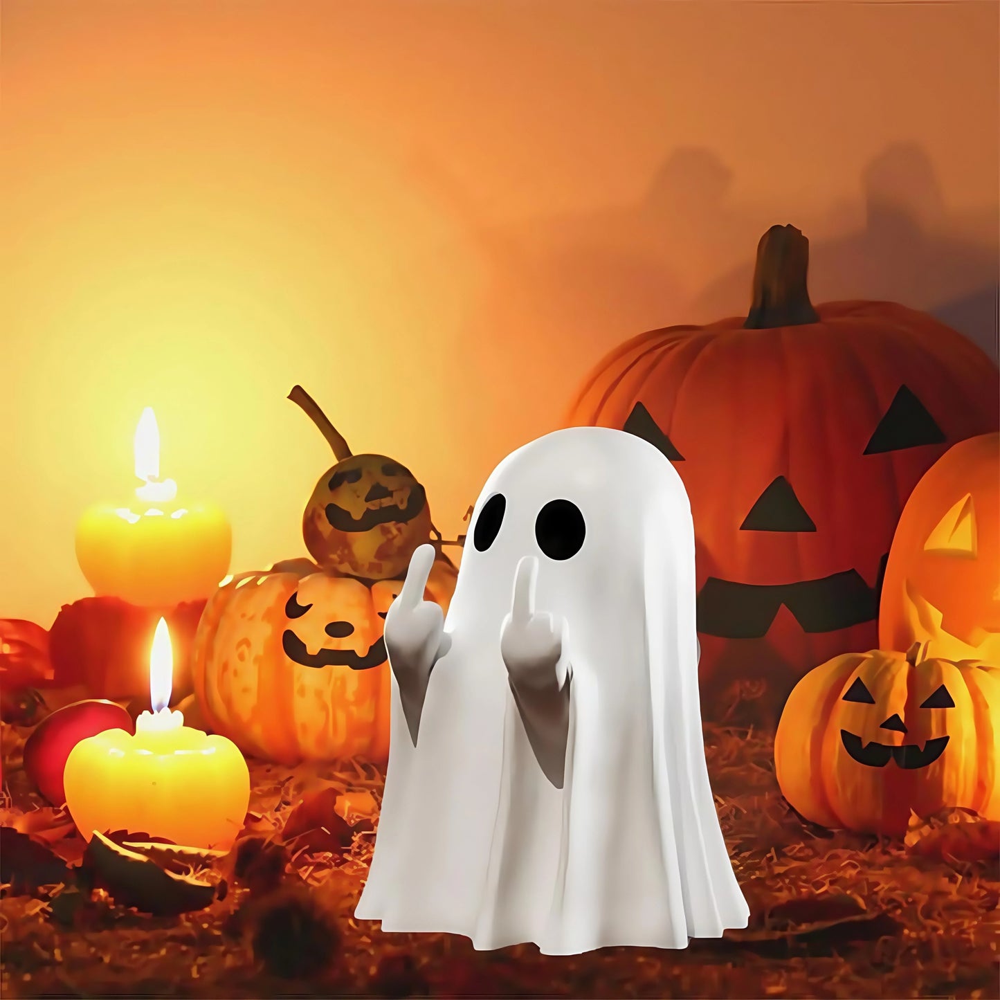 Mini Halloween Geist mit Mittelfinger – Lustige Geisterstatue als Tisch- und Wohn-Deko | Witzige Horrorfigur & Geschenkidee für Halloweenfans