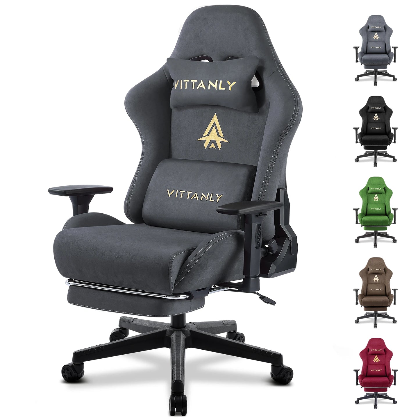 Vittanly Gaming Stuhl, Luxuriöser Wildlederimitat Gaming Chair Bürostuhl, Ergonomischer Schreibtischstuhl mit Fußstütze Kopfstütze und Lendenkissen, 3D Armlehnen, 90-155° Rückenlehne, Schwarz