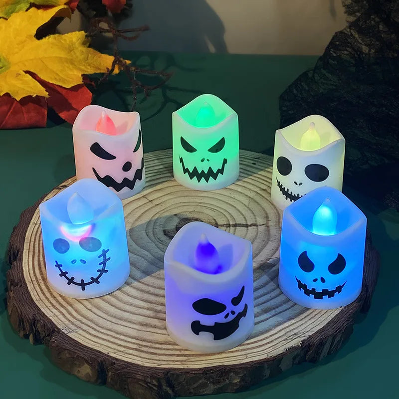 Halloween LED-Kerzen 6 Stück – Leuchtende Kürbis- & Geist-Deko für Zuhause, Bar & Party | Flackernde Lichter für Spukhaus & Horror-Dekoration