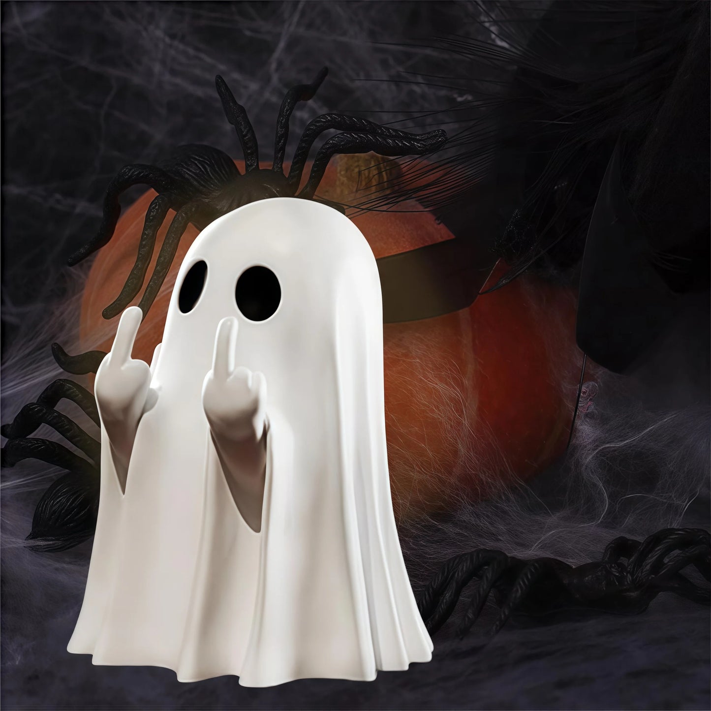 Mini Halloween Geist mit Mittelfinger – Lustige Geisterstatue als Tisch- und Wohn-Deko | Witzige Horrorfigur & Geschenkidee für Halloweenfans
