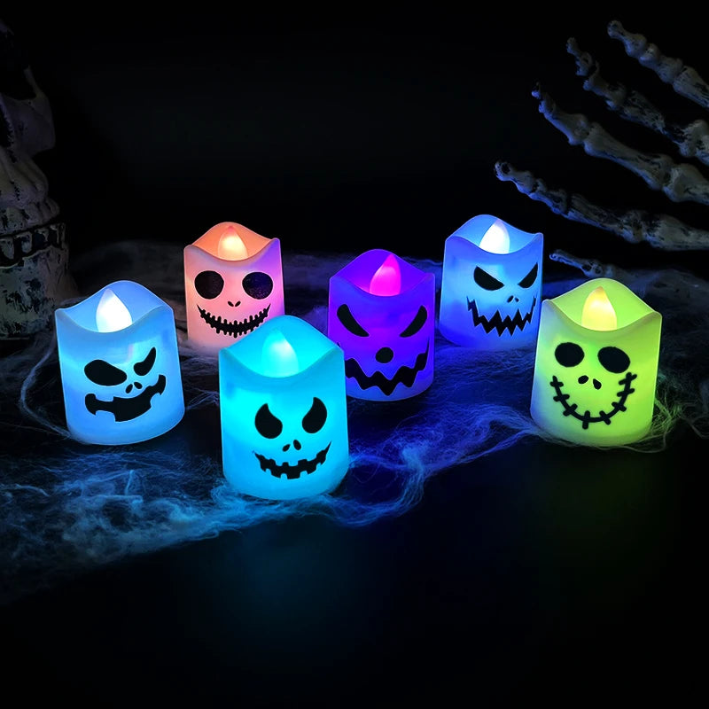Halloween LED-Kerzen 6 Stück – Leuchtende Kürbis- & Geist-Deko für Zuhause, Bar & Party | Flackernde Lichter für Spukhaus & Horror-Dekoration