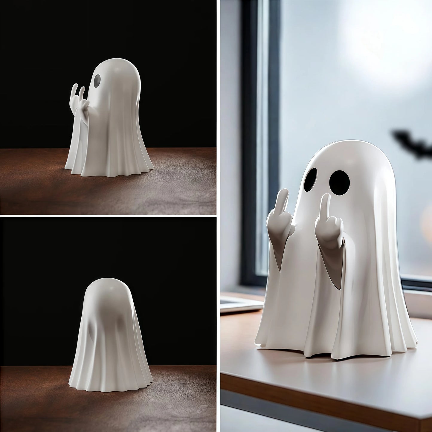 Mini Halloween Geist mit Mittelfinger – Lustige Geisterstatue als Tisch- und Wohn-Deko | Witzige Horrorfigur & Geschenkidee für Halloweenfans
