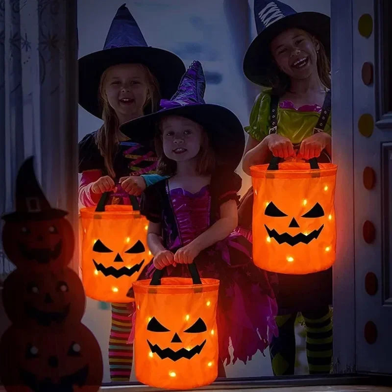 Halloween LED-Kürbis-Eimer – 1–40 Stück leuchtende Süßigkeitseimer & Trick-or-Treat Taschen | Faltbare Candy-Buckets für Kinder & Partydeko