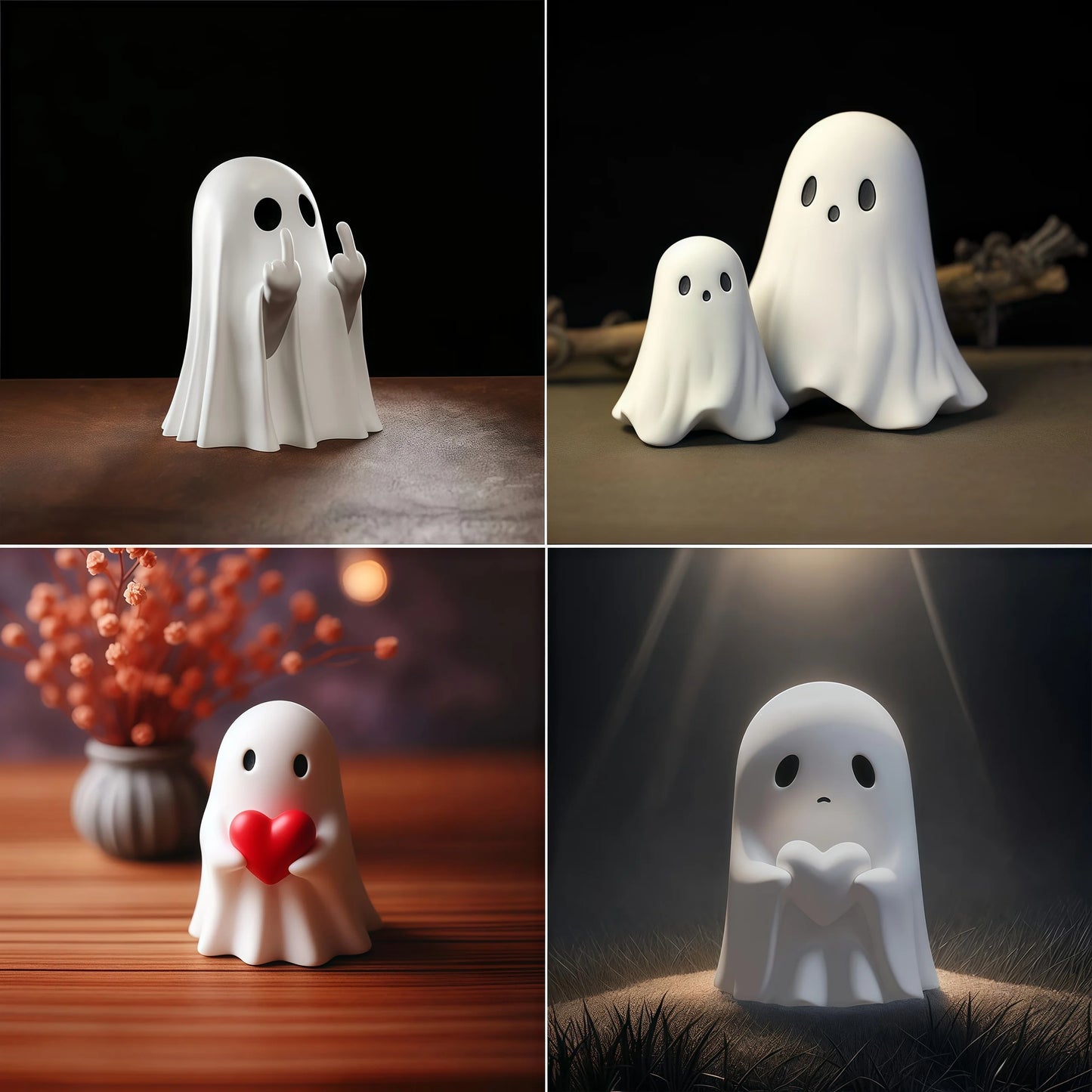 Mini Halloween Geist mit Mittelfinger – Lustige Geisterstatue als Tisch- und Wohn-Deko | Witzige Horrorfigur & Geschenkidee für Halloweenfans