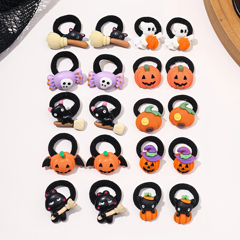Halloween Haarringe für Kinder & Mädchen – 10-teiliges Set mit Kürbis-, Geist-, Katze- & Fledermaus-Motiven | Lustige Halloween-Accessoires & Geschenkidee