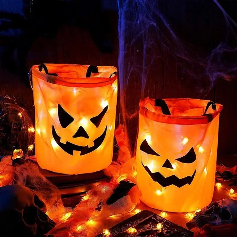 Halloween LED-Kürbis-Eimer – 1–40 Stück leuchtende Süßigkeitseimer & Trick-or-Treat Taschen | Faltbare Candy-Buckets für Kinder & Partydeko