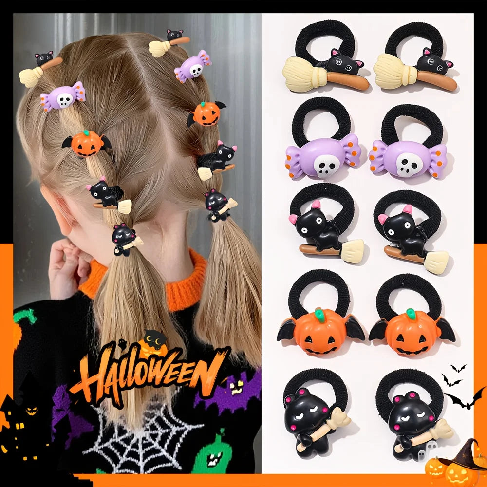Halloween Haarringe für Kinder & Mädchen – 10-teiliges Set mit Kürbis-, Geist-, Katze- & Fledermaus-Motiven | Lustige Halloween-Accessoires & Geschenkidee