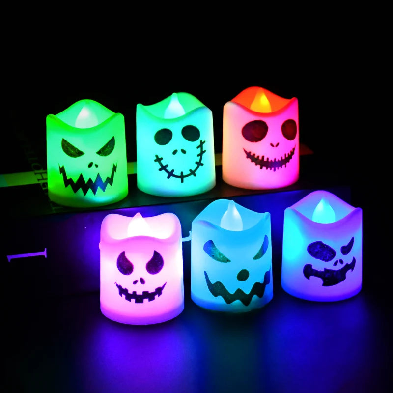 Halloween LED-Kerzen 6 Stück – Leuchtende Kürbis- & Geist-Deko für Zuhause, Bar & Party | Flackernde Lichter für Spukhaus & Horror-Dekoration