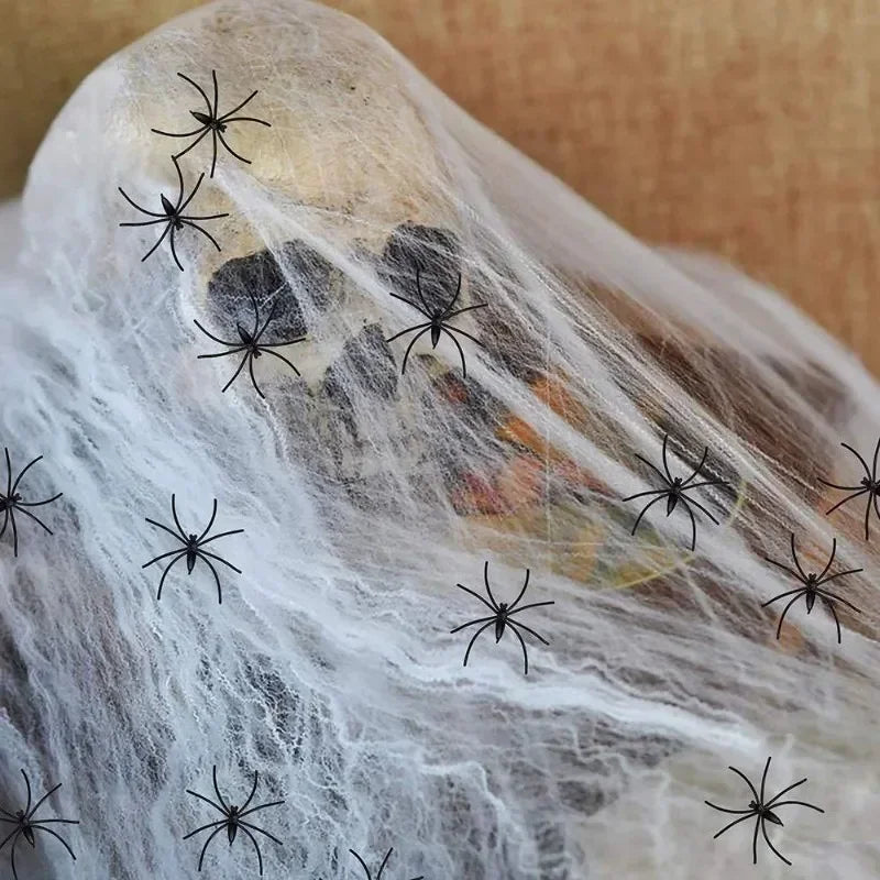 LED-Spinne mit Soundsteuerung & Spukeffekt – Gruselige Halloween-Dekoration mit Schädel & Baumwollnetz – Außen & Innen Deko