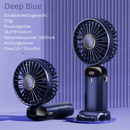Mini USB-Handventilator – Faltbar, tragbar & leistungsstark mit 3000 mAh Akku und Handyhalter