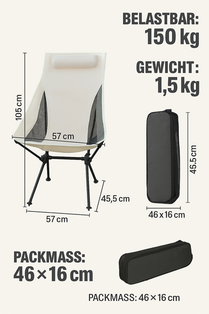 TrailEase ProChair – Faltbarer Premium-Campingstuhl mit Kopfstütze & Alurahmen | Ultraleicht & bequem für Outdoor, Angeln & Reisen