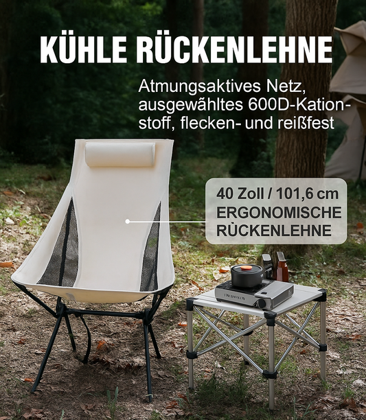TrailEase ProChair – Faltbarer Premium-Campingstuhl mit Kopfstütze & Alurahmen | Ultraleicht & bequem für Outdoor, Angeln & Reisen