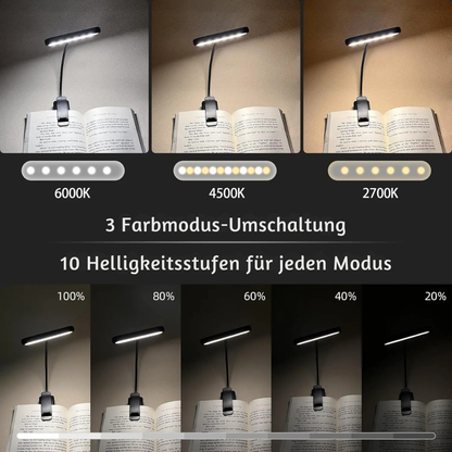 LED Buchlampe – USB Wiederaufladbare Clip-Leseleuchte mit Warm-/Kaltweiß Licht