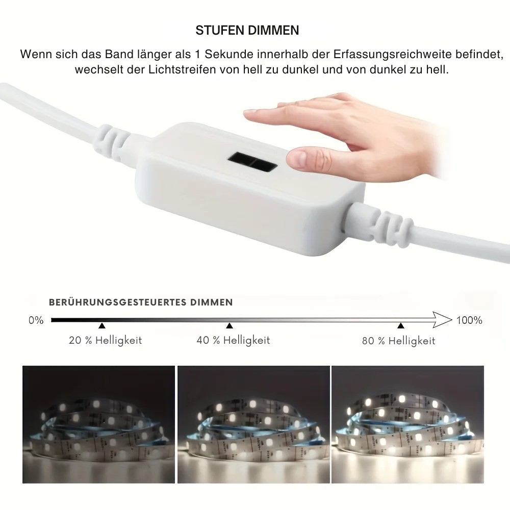 LumiScan™ – Smart USB LED Ambient Strip mit Hand-Wave Sensor & Dimmer