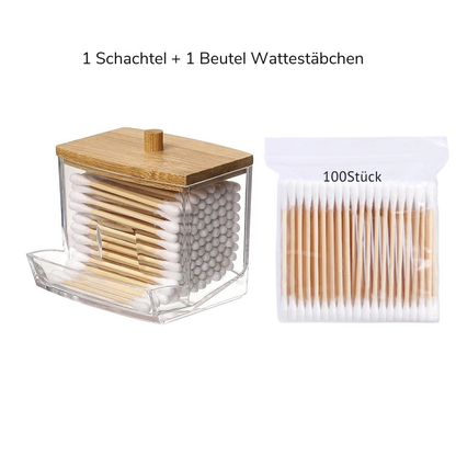 Premium Aufbewahrungsbox für Wattestäbchen & kleine Hygiene-Accessoires mit Bambusdeckel