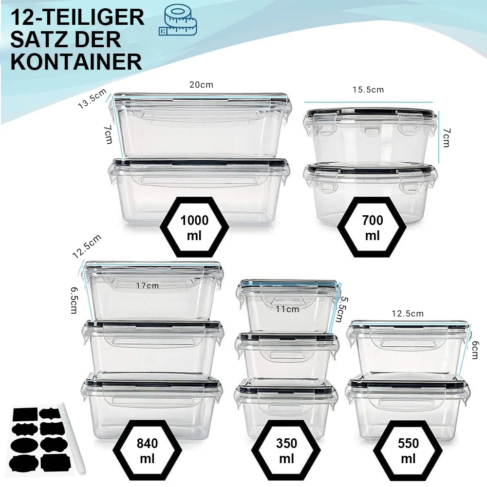 FreshKeep Vault – 12-teilige versiegelte Vorrats- & Aufbewahrungsboxen für Kühlschrank, Vorrat & Küche