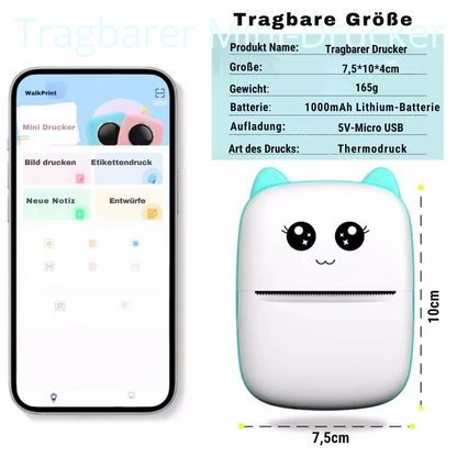 Mini Bluetooth-Thermodrucker - Süßer Mini-Katzendrucker für Fotos & Labels