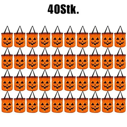 Halloween LED-Kürbis-Eimer – 1–40 Stück leuchtende Süßigkeitseimer & Trick-or-Treat Taschen | Faltbare Candy-Buckets für Kinder & Partydeko
