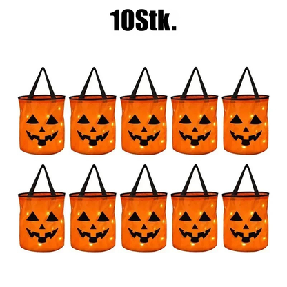 Halloween LED-Kürbis-Eimer – 1–40 Stück leuchtende Süßigkeitseimer & Trick-or-Treat Taschen | Faltbare Candy-Buckets für Kinder & Partydeko