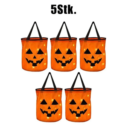 Halloween LED-Kürbis-Eimer – 1–40 Stück leuchtende Süßigkeitseimer & Trick-or-Treat Taschen | Faltbare Candy-Buckets für Kinder & Partydeko