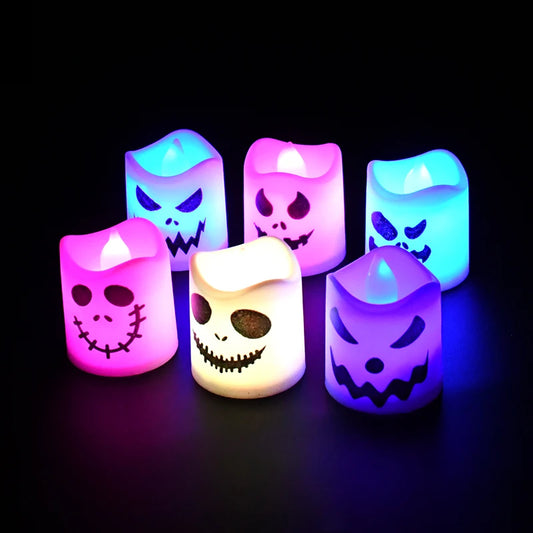 Halloween LED-Kerzen 6 Stück – Leuchtende Kürbis- & Geist-Deko für Zuhause, Bar & Party | Flackernde Lichter für Spukhaus & Horror-Dekoration