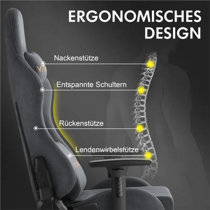 Vittanly Gaming Stuhl, Luxuriöser Wildlederimitat Gaming Chair Bürostuhl, Ergonomischer Schreibtischstuhl mit Fußstütze Kopfstütze und Lendenkissen, 3D Armlehnen, 90-155° Rückenlehne, Schwarz