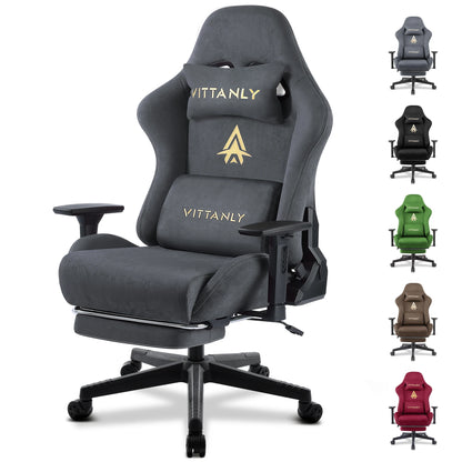 Vittanly Gaming Stuhl, Luxuriöser Wildlederimitat Gaming Chair Bürostuhl, Ergonomischer Schreibtischstuhl mit Fußstütze Kopfstütze und Lendenkissen, 3D Armlehnen, 90-155° Rückenlehne, Schwarz