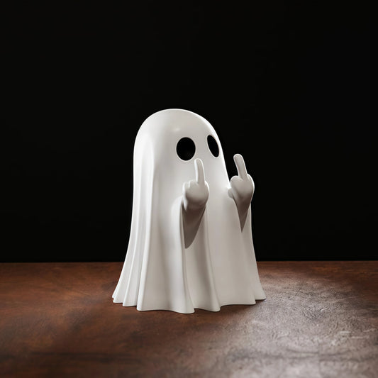 Mini Halloween Geist mit Mittelfinger – Lustige Geisterstatue als Tisch- und Wohn-Deko | Witzige Horrorfigur & Geschenkidee für Halloweenfans