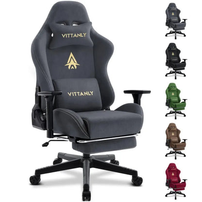 Vittanly Gaming Stuhl, Luxuriöser Wildlederimitat Gaming Chair Bürostuhl, Ergonomischer Schreibtischstuhl mit Fußstütze Kopfstütze und Lendenkissen, 3D Armlehnen, 90-155° Rückenlehne, Schwarz