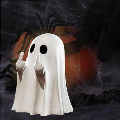 Mini Halloween Geist mit Mittelfinger – Lustige Geisterstatue als Tisch- und Wohn-Deko | Witzige Horrorfigur & Geschenkidee für Halloweenfans