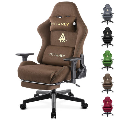 Vittanly Gaming Stuhl, Luxuriöser Wildlederimitat Gaming Chair Bürostuhl, Ergonomischer Schreibtischstuhl mit Fußstütze Kopfstütze und Lendenkissen, 3D Armlehnen, 90-155° Rückenlehne, Schwarz
