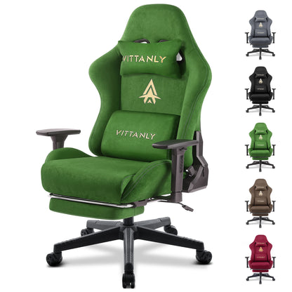 Vittanly Gaming Stuhl, Luxuriöser Wildlederimitat Gaming Chair Bürostuhl, Ergonomischer Schreibtischstuhl mit Fußstütze Kopfstütze und Lendenkissen, 3D Armlehnen, 90-155° Rückenlehne, Schwarz