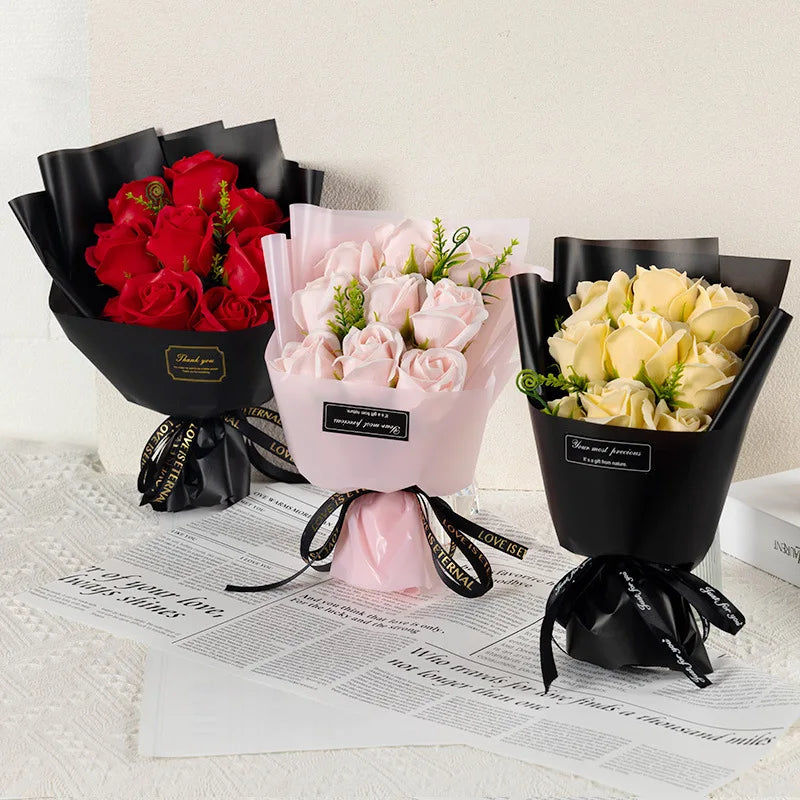 Duftender Blumenstrauß mit Herz – 9 Rosen-Seifenblumen für Geschenk, Deko & Wohlfühlmomente