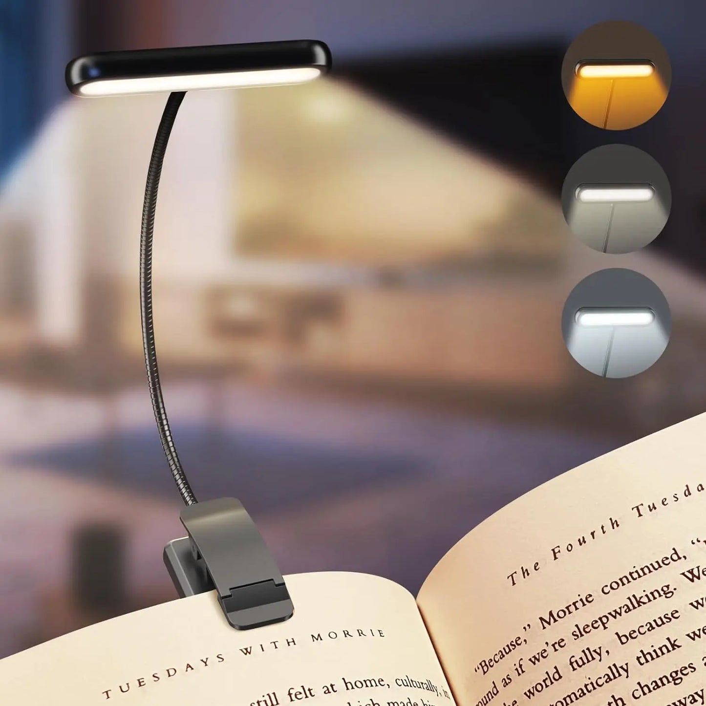 LED Buchlampe – USB Wiederaufladbare Clip-Leseleuchte mit Warm-/Kaltweiß Licht