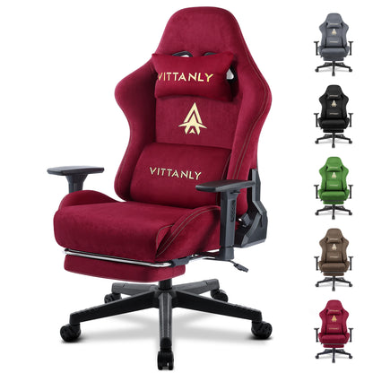 Vittanly Gaming Stuhl, Luxuriöser Wildlederimitat Gaming Chair Bürostuhl, Ergonomischer Schreibtischstuhl mit Fußstütze Kopfstütze und Lendenkissen, 3D Armlehnen, 90-155° Rückenlehne, Schwarz